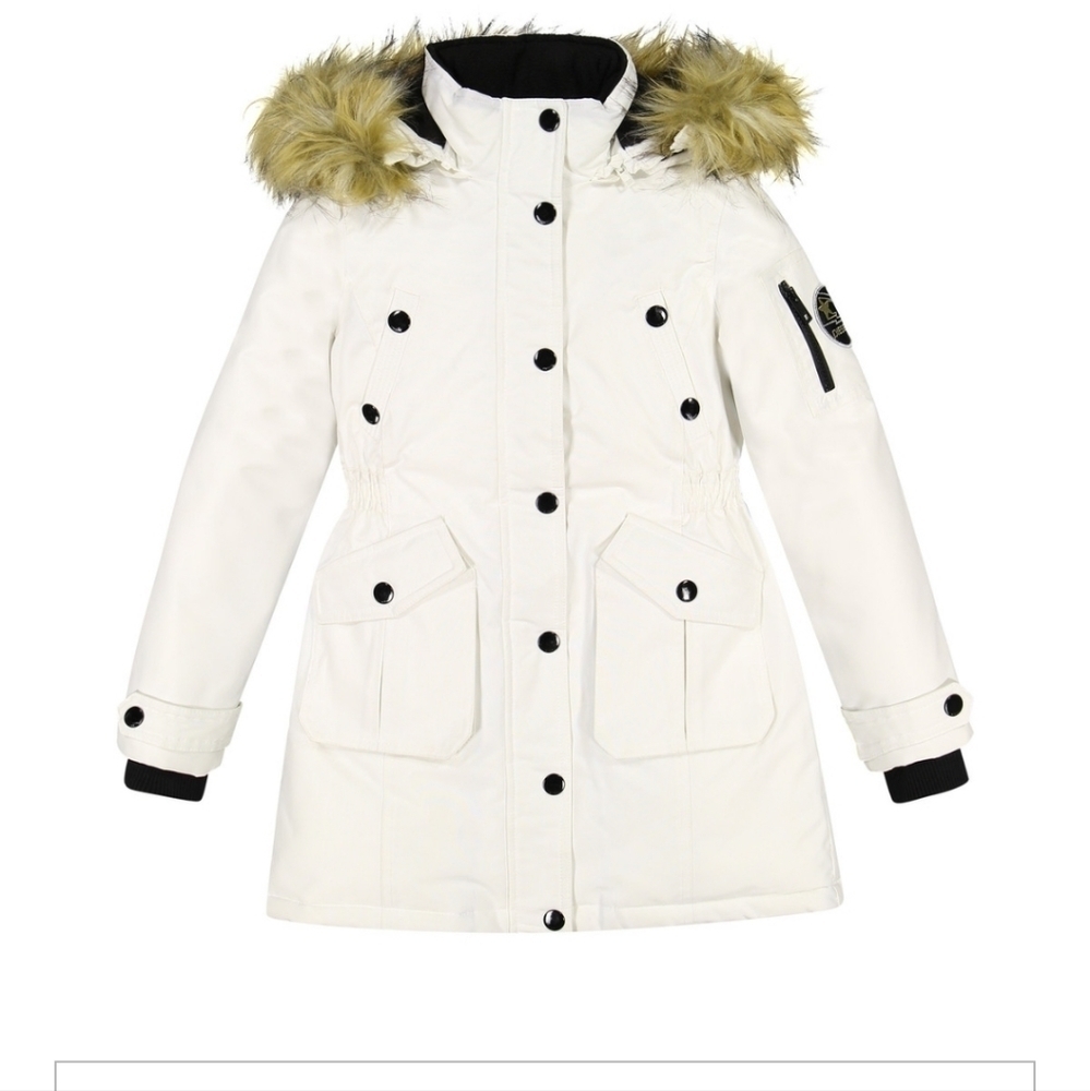 Girls Parka Jacket In White With Detachable Hoodie Children's Size 5/6